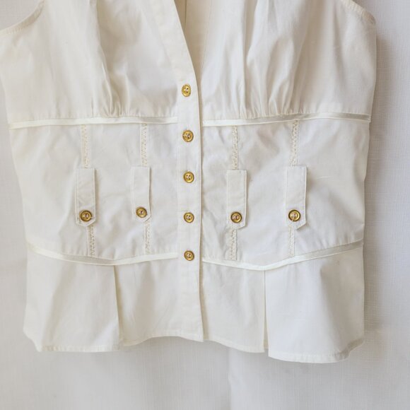XOXO Y2K White Satin Trim Vintage Style Sleeveless Button Top Women's Size M - Picture 4 of 16
